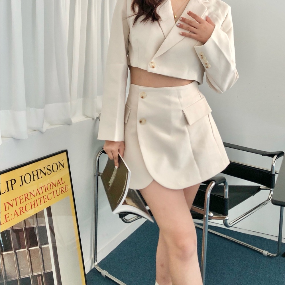 Chic Cream Blazer and Skirt Set